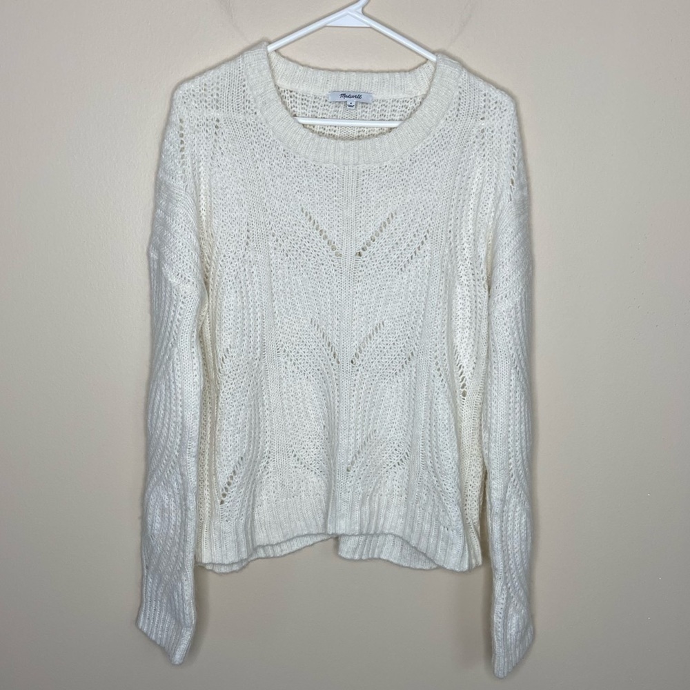 Madewell Baez Pullover Sweater open weave crochet neutral size Medium